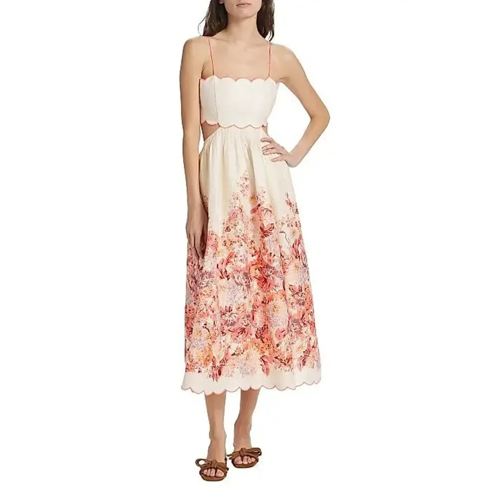 Zimmermann Devi Cutout Floral-Print Linen Midi Dress - 1 - Picture 2 of 6